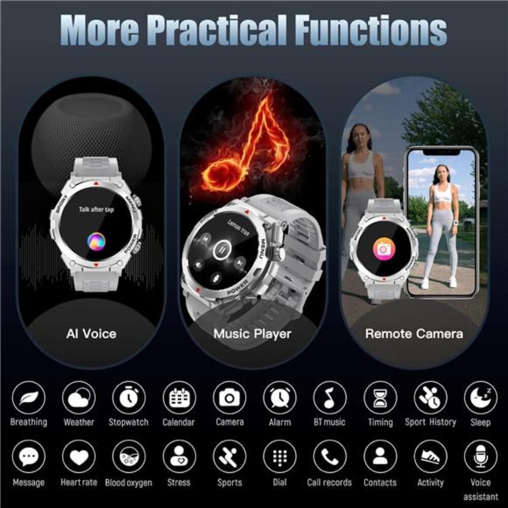 Military Smart Watch, 1.52-Inch Touch Screen Tactical Smartwatch with Text and - Picture 6 of 6